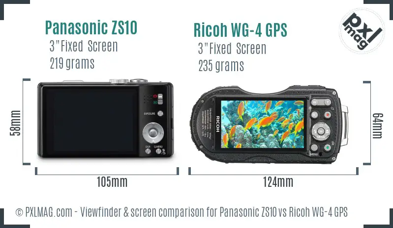 Panasonic ZS10 vs Ricoh WG-4 GPS Screen and Viewfinder comparison