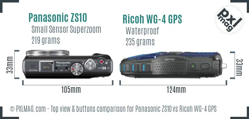 Panasonic ZS10 vs Ricoh WG-4 GPS top view buttons comparison