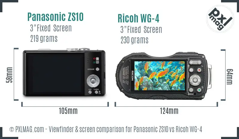 Panasonic ZS10 vs Ricoh WG-4 Screen and Viewfinder comparison