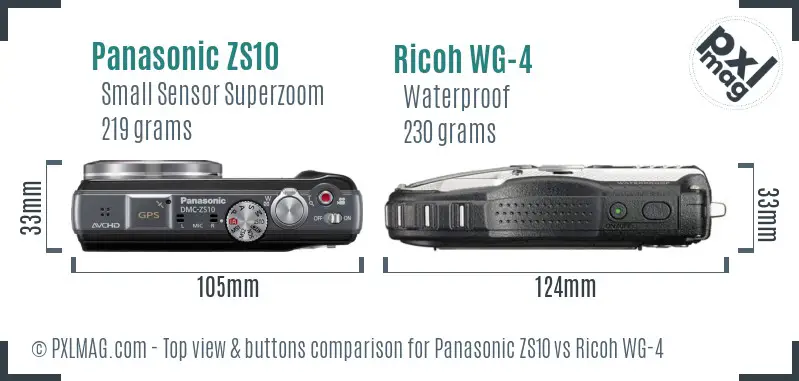 Panasonic ZS10 vs Ricoh WG-4 top view buttons comparison