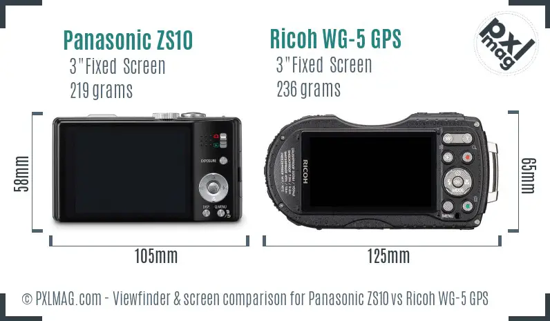 Panasonic ZS10 vs Ricoh WG-5 GPS Screen and Viewfinder comparison