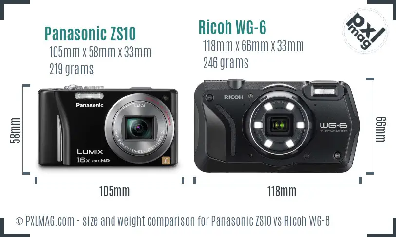 Panasonic ZS10 vs Ricoh WG-6 size comparison Panasonic ZS10 vs Ricoh WG-6 size comparison