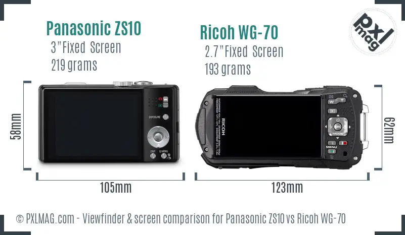 Panasonic ZS10 vs Ricoh WG-70 Screen and Viewfinder comparison