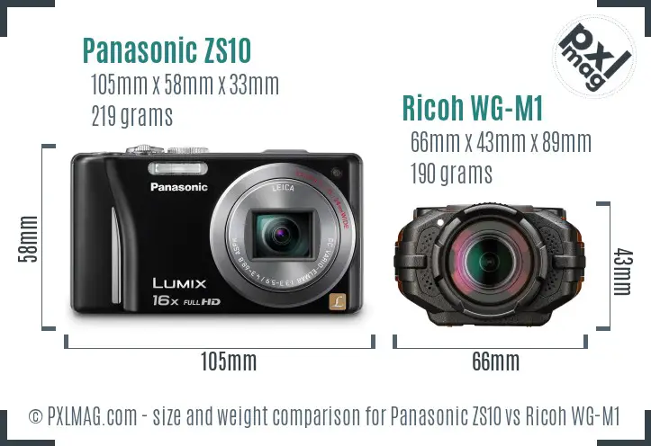 Panasonic ZS10 vs Ricoh WG-M1 size comparison