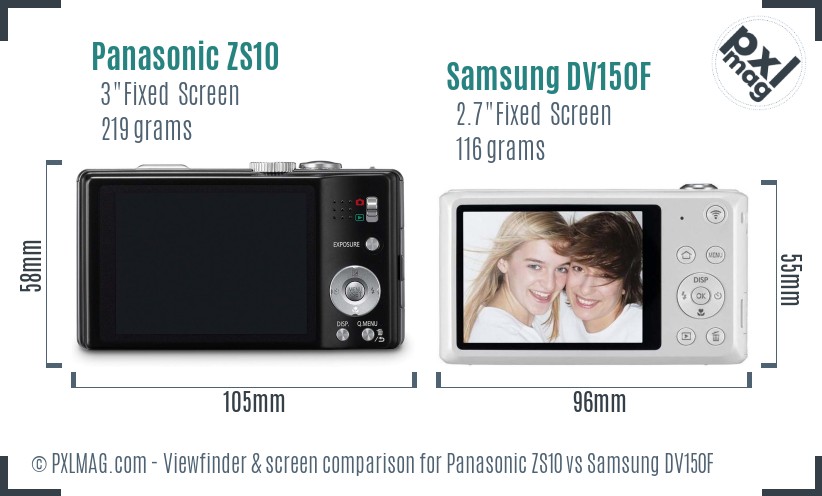 Panasonic ZS10 vs Samsung DV150F Screen and Viewfinder comparison