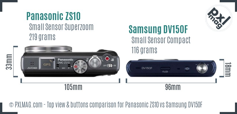 Panasonic ZS10 vs Samsung DV150F top view buttons comparison