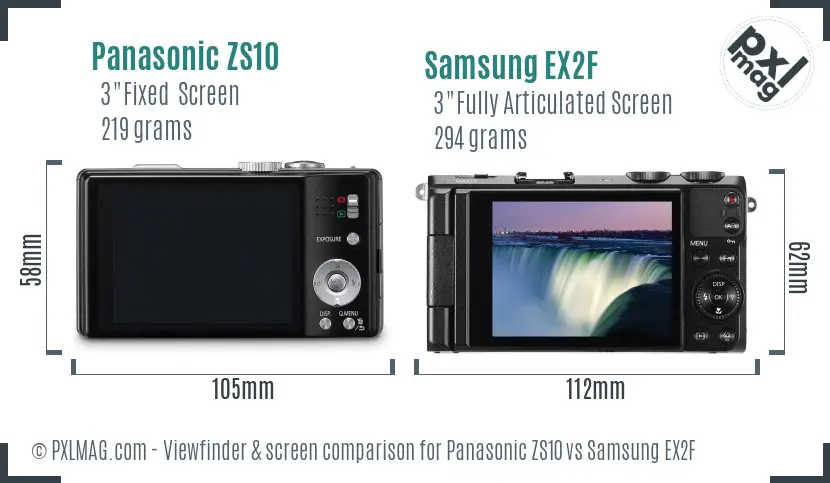 Panasonic ZS10 vs Samsung EX2F Screen and Viewfinder comparison Panasonic ZS10 vs Samsung EX2F Screen and Viewfinder comparison