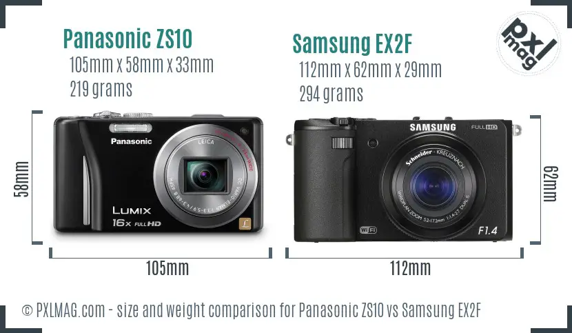 Panasonic ZS10 vs Samsung EX2F size comparison Panasonic ZS10 vs Samsung EX2F size comparison