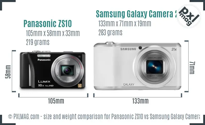 Panasonic ZS10 vs Samsung Galaxy Camera 2 size comparison