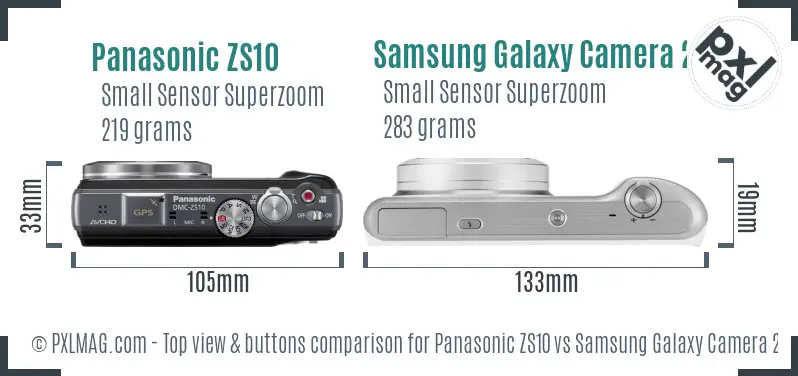 Panasonic ZS10 vs Samsung Galaxy Camera 2 top view buttons comparison