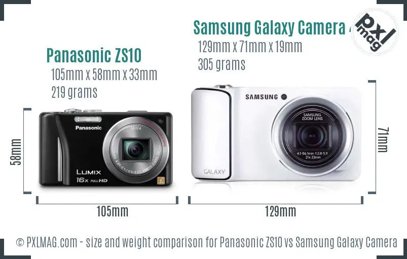 Panasonic ZS10 vs Samsung Galaxy Camera 4G size comparison