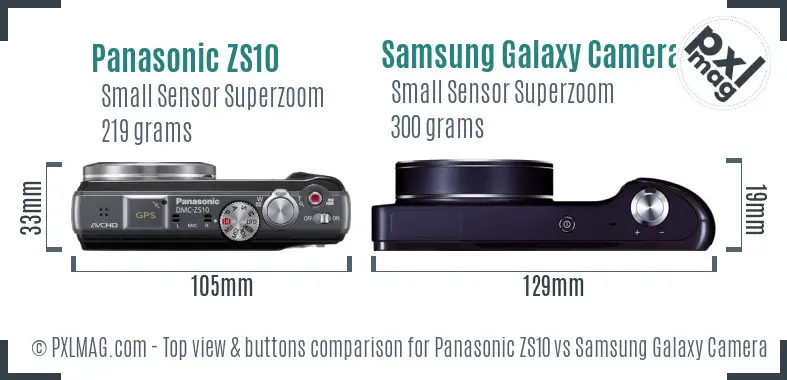 Panasonic ZS10 vs Samsung Galaxy Camera top view buttons comparison