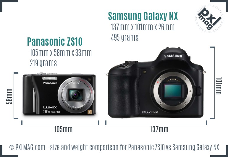 Panasonic ZS10 vs Samsung Galaxy NX size comparison
