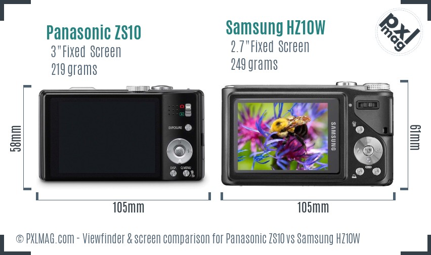 Panasonic ZS10 vs Samsung HZ10W Screen and Viewfinder comparison
