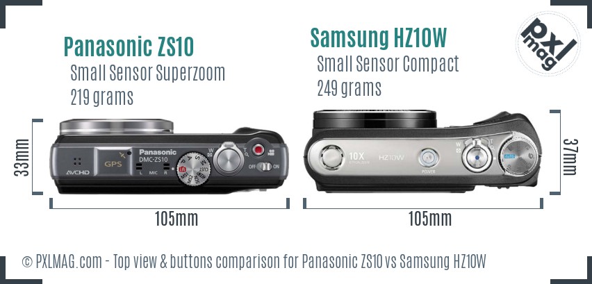 Panasonic ZS10 vs Samsung HZ10W top view buttons comparison