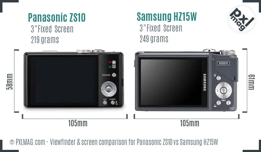 Panasonic ZS10 vs Samsung HZ15W Screen and Viewfinder comparison