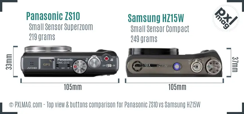 Panasonic ZS10 vs Samsung HZ15W top view buttons comparison