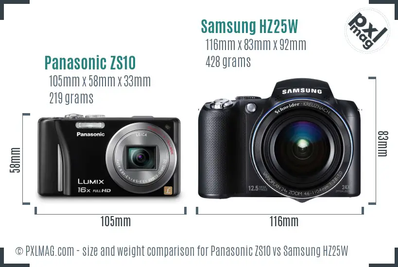 Panasonic ZS10 vs Samsung HZ25W size comparison