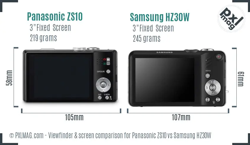 Panasonic ZS10 vs Samsung HZ30W Screen and Viewfinder comparison