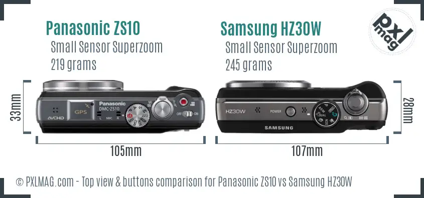 Panasonic ZS10 vs Samsung HZ30W top view buttons comparison