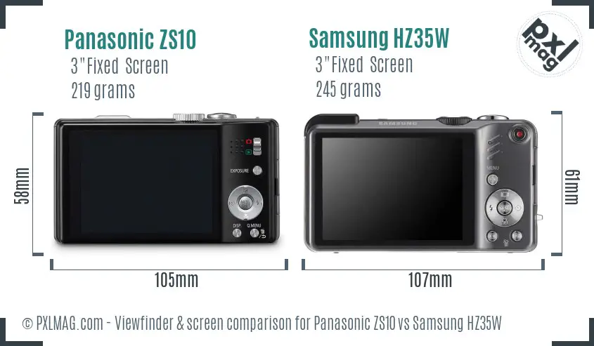Panasonic ZS10 vs Samsung HZ35W Screen and Viewfinder comparison