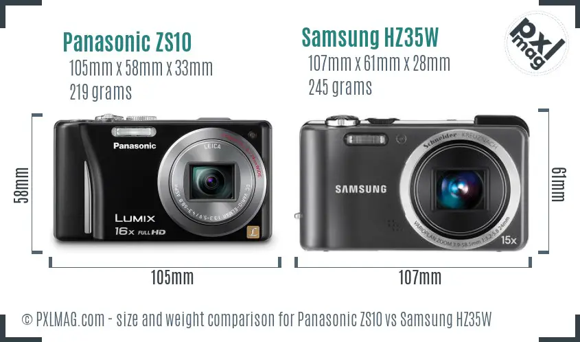 Panasonic ZS10 vs Samsung HZ35W size comparison