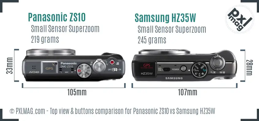 Panasonic ZS10 vs Samsung HZ35W top view buttons comparison