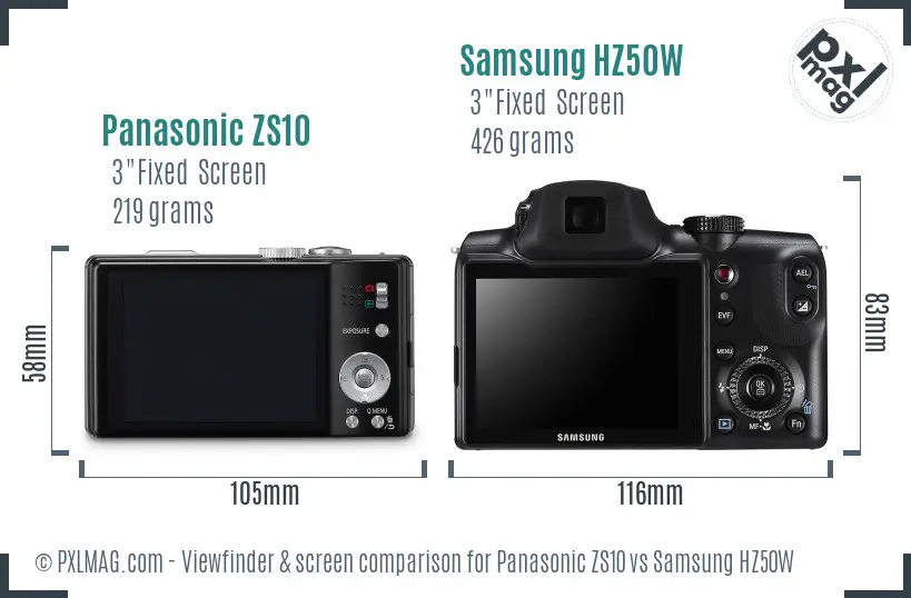 Panasonic ZS10 vs Samsung HZ50W Screen and Viewfinder comparison