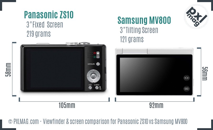 Panasonic ZS10 vs Samsung MV800 Screen and Viewfinder comparison