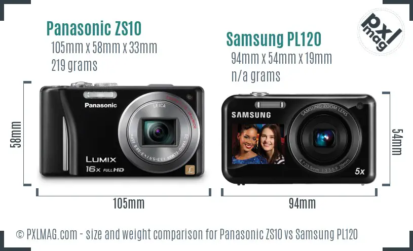 Panasonic ZS10 vs Samsung PL120 size comparison