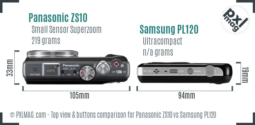Panasonic ZS10 vs Samsung PL120 top view buttons comparison