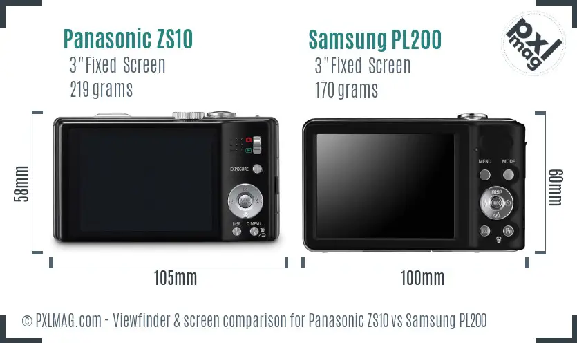 Panasonic ZS10 vs Samsung PL200 Screen and Viewfinder comparison