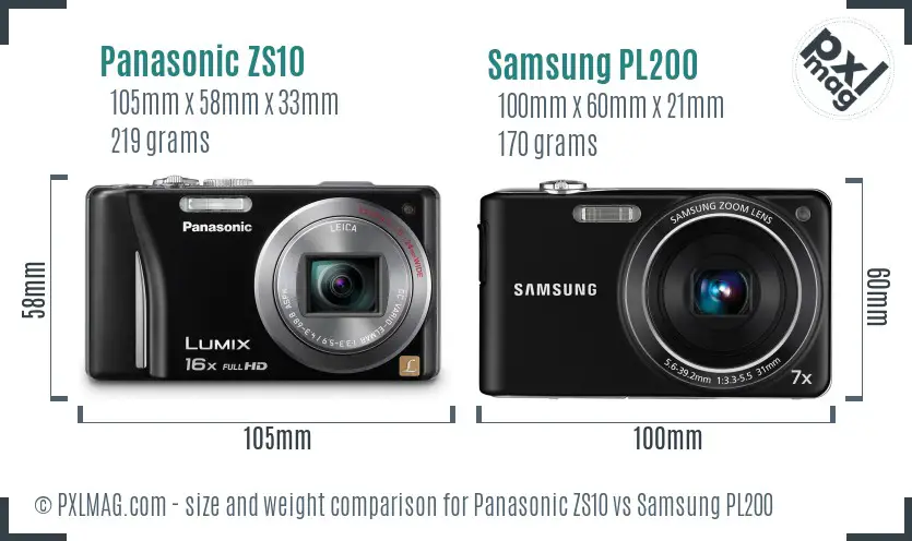 Panasonic ZS10 vs Samsung PL200 size comparison