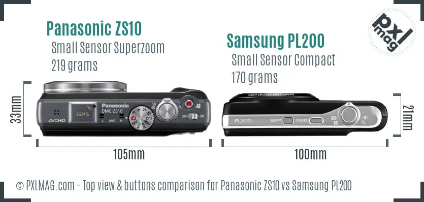 Panasonic ZS10 vs Samsung PL200 top view buttons comparison