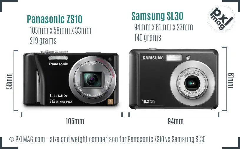 Panasonic ZS10 vs Samsung SL30 size comparison