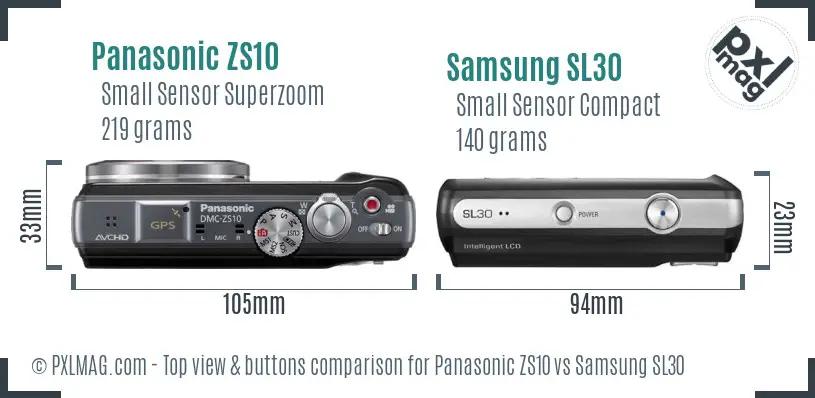 Panasonic ZS10 vs Samsung SL30 top view buttons comparison