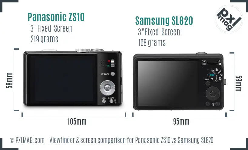 Panasonic ZS10 vs Samsung SL820 Screen and Viewfinder comparison