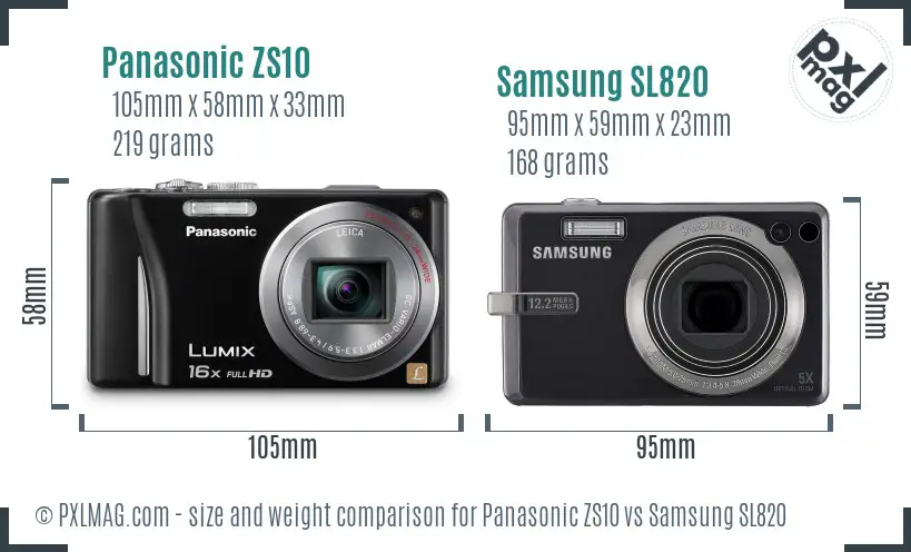 Panasonic ZS10 vs Samsung SL820 size comparison