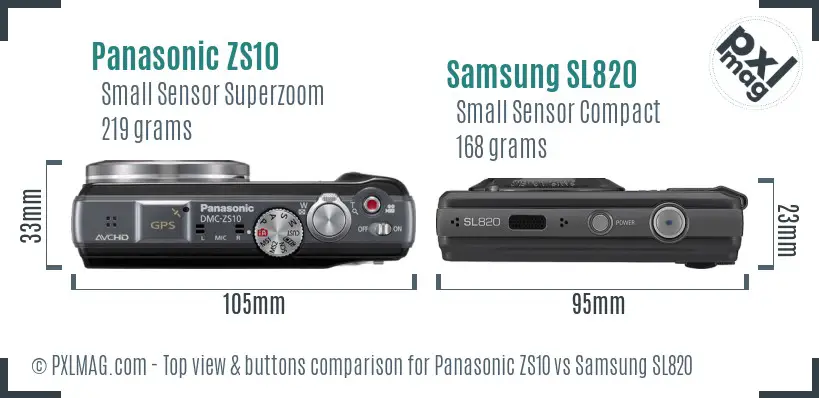 Panasonic ZS10 vs Samsung SL820 top view buttons comparison