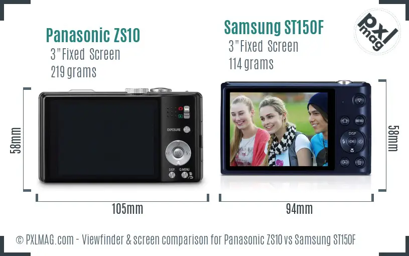 Panasonic ZS10 vs Samsung ST150F Screen and Viewfinder comparison