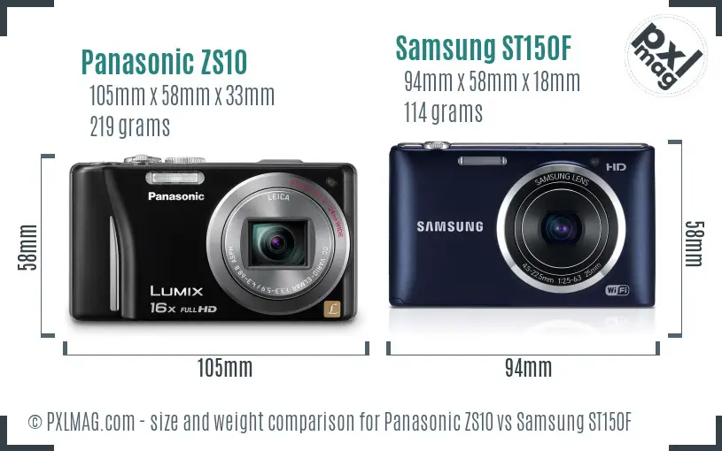 Panasonic ZS10 vs Samsung ST150F size comparison