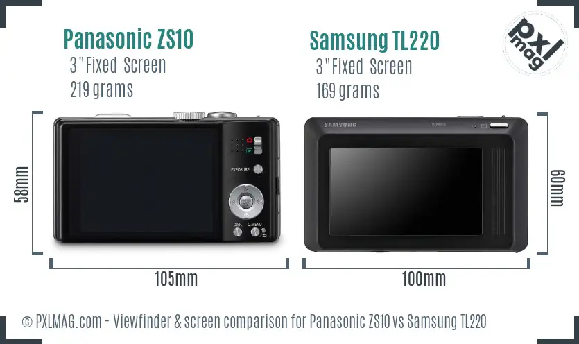 Panasonic ZS10 vs Samsung TL220 Screen and Viewfinder comparison