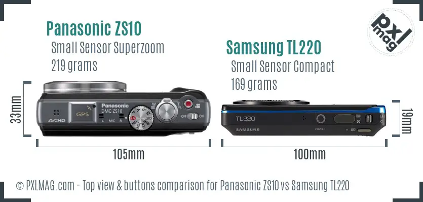 Panasonic ZS10 vs Samsung TL220 top view buttons comparison