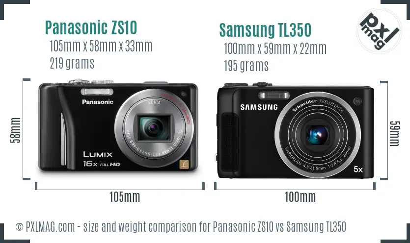 Panasonic ZS10 vs Samsung TL350 size comparison Panasonic ZS10 vs Samsung TL350 size comparison