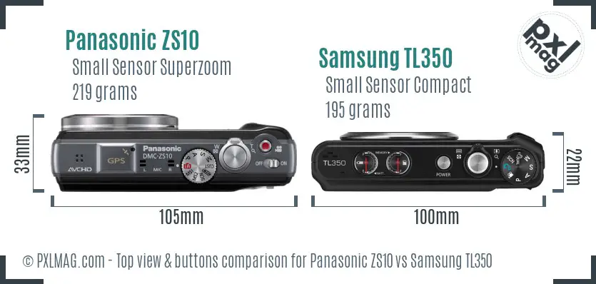 Panasonic ZS10 vs Samsung TL350 top view buttons comparison Panasonic ZS10 vs Samsung TL350 top view buttons comparison