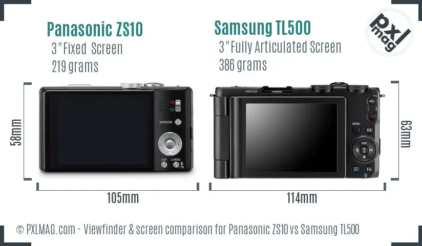 Panasonic ZS10 vs Samsung TL500 Screen and Viewfinder comparison Panasonic ZS10 vs Samsung TL500 Screen and Viewfinder comparison