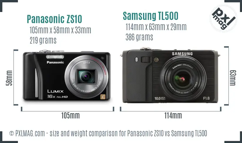 Panasonic ZS10 vs Samsung TL500 size comparison Panasonic ZS10 vs Samsung TL500 size comparison