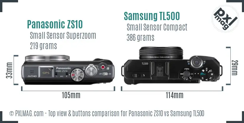 Panasonic ZS10 vs Samsung TL500 top view buttons comparison Panasonic ZS10 vs Samsung TL500 top view buttons comparison