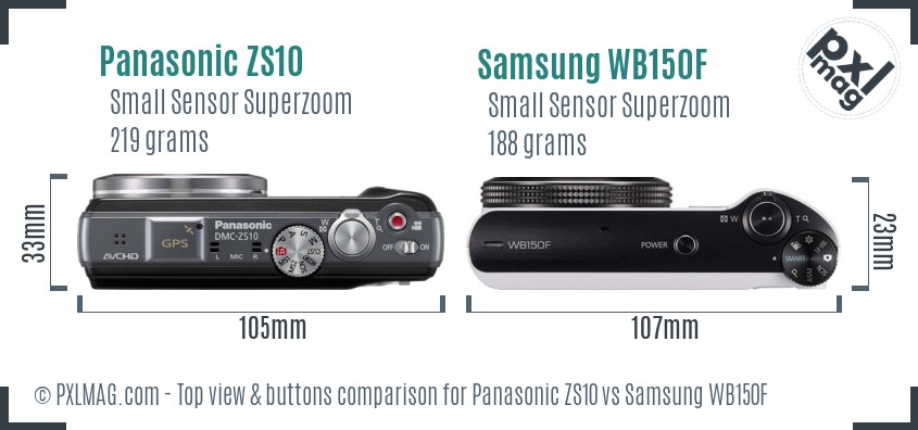 Panasonic ZS10 vs Samsung WB150F top view buttons comparison
