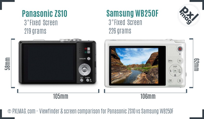 Panasonic ZS10 vs Samsung WB250F Screen and Viewfinder comparison